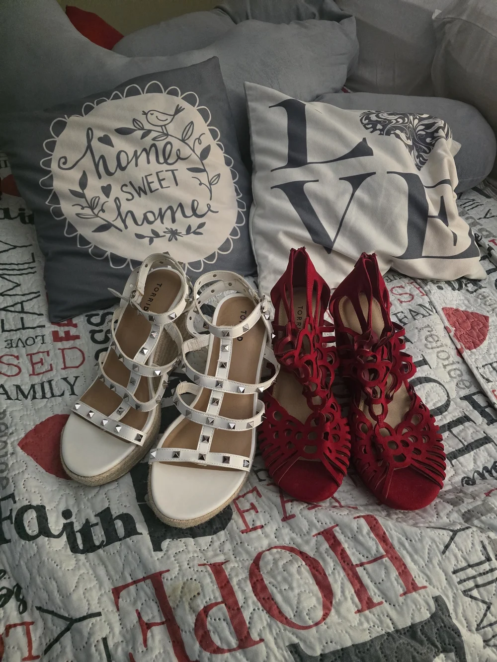 Bnnw torrid Red Laser-Cut Heels & White Studded Gladiator Sandals